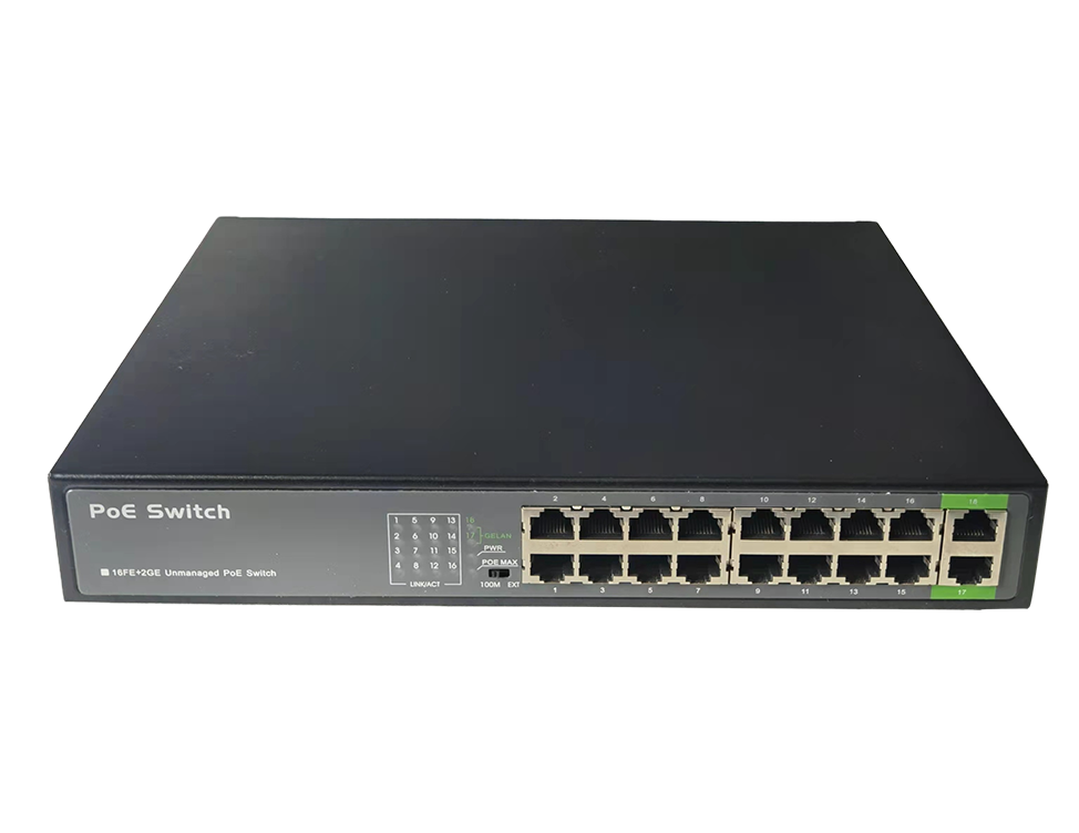 18-port-16-port 100M+2 gigabit PoE switch, standard PoE power supply chip